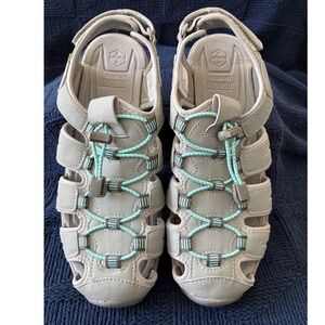 Khombu Ashley Women 9 M Grey Teal Bungee Closed Toe Sport Sandals 1179293